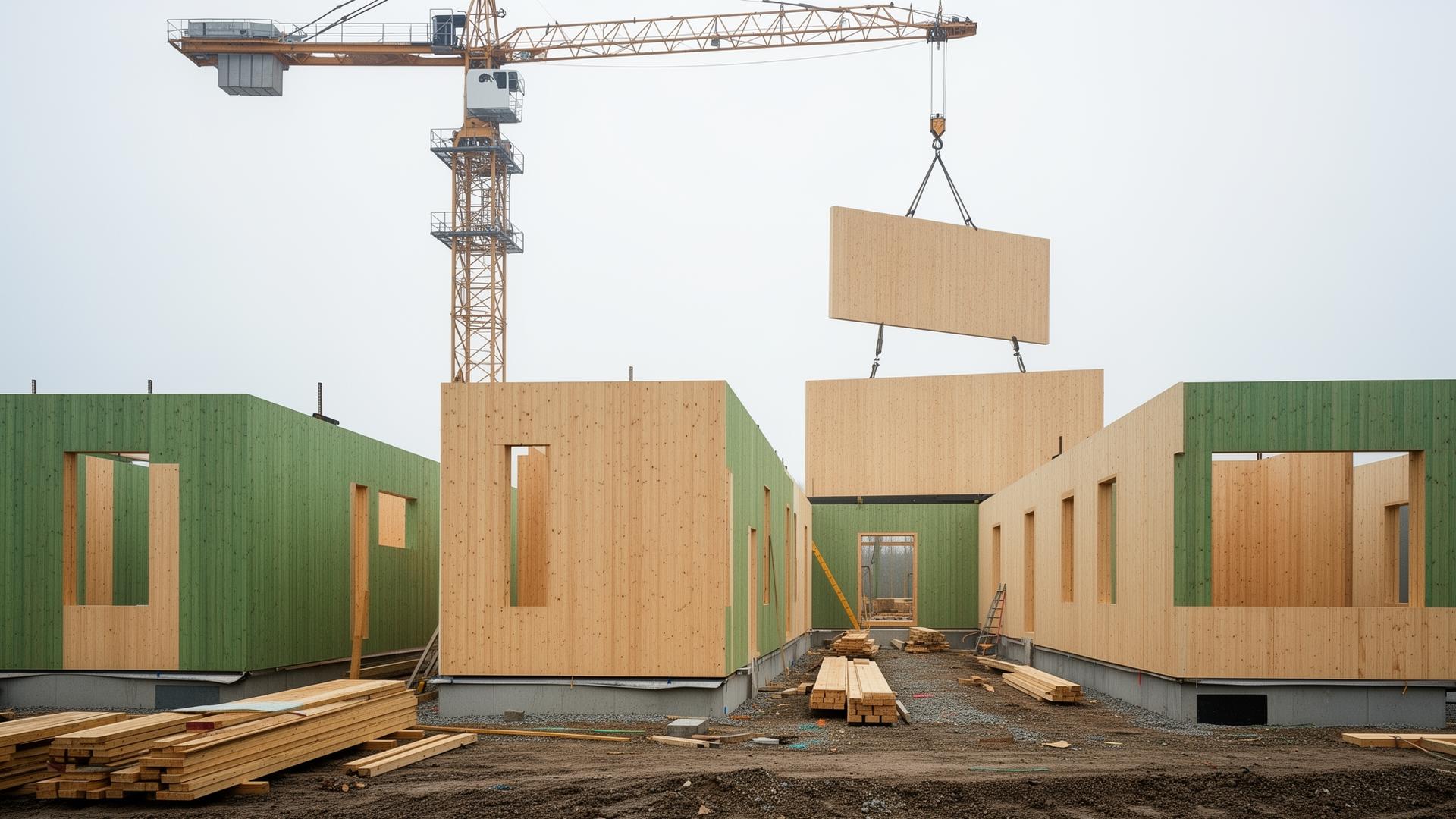 Modulare Holzbau-Baustelle in Vorfertigung